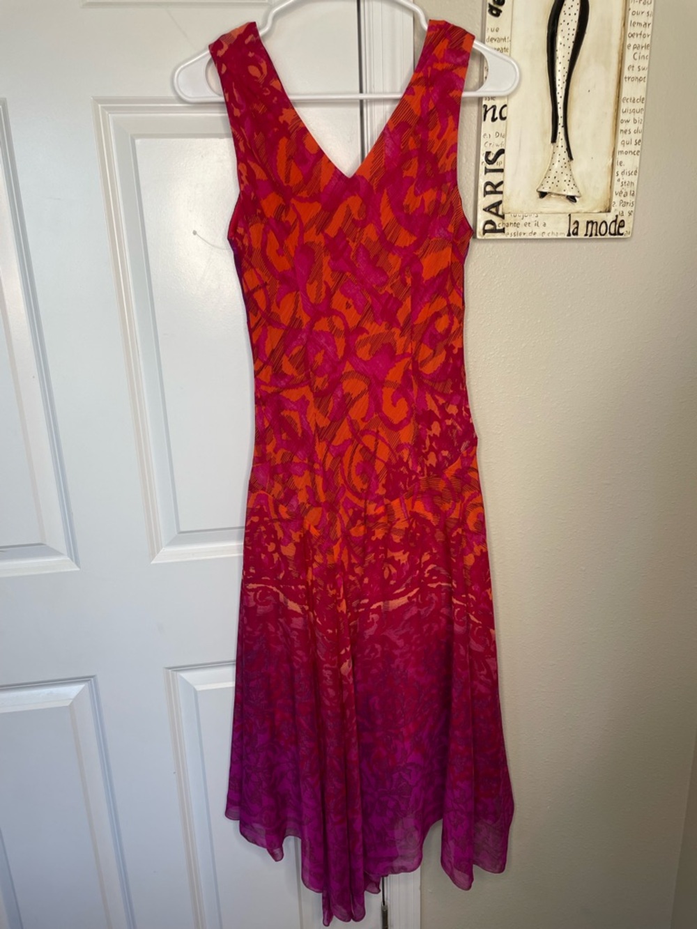 Chris McLaughlin Pink Orange Ombre Fit & Flare Dress Size 4 Sleeveless V Neck - Picture 4 of 8
